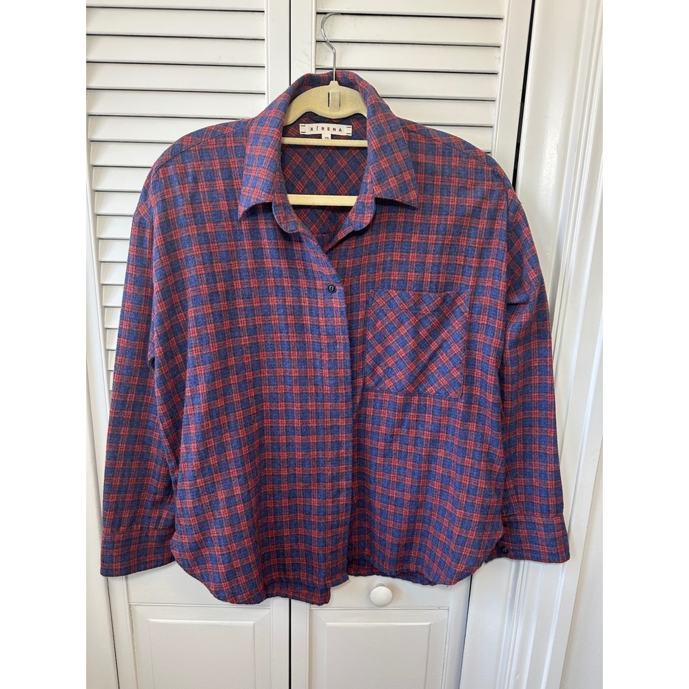 Xirena Beau Plaid Flannel Button Down Shirt Red Blue Cotton XS